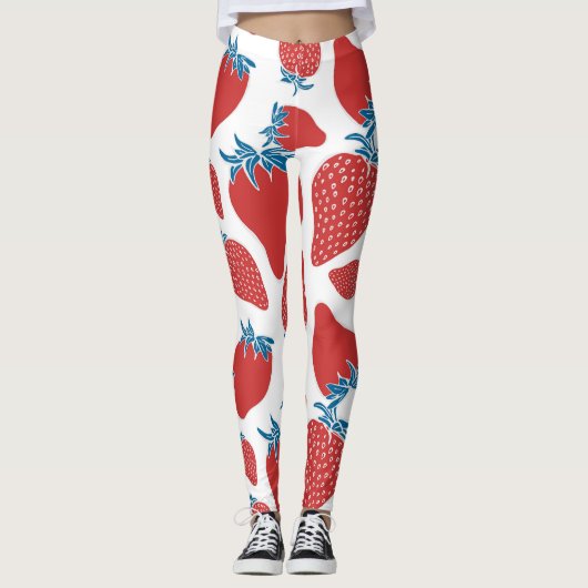 Hand getrokken aardbei patroon leggings (Voorkant)