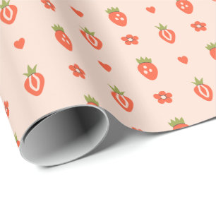 Hand getrokken Aardbei Patroon Wrapping Paper Roll Cadeaupapier