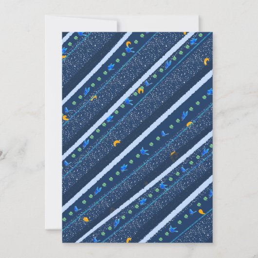 Hand getrokken Abstract Blauw wit lijnstreeppatroo Feestdagenkaart (Voorkant)