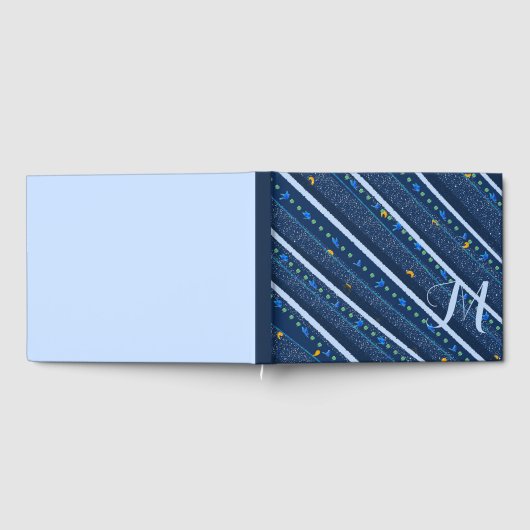 Hand getrokken Abstract Blauw wit lijnstreeppatroo Gastenboek (Volledig)