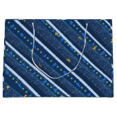Hand getrokken Abstract Blauw wit lijnstreeppatroo Groot Cadeauzakje (Voorkant)