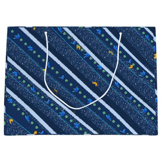 Hand getrokken Abstract Blauw wit lijnstreeppatroo Groot Cadeauzakje (Voorkant)