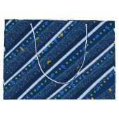 Hand getrokken Abstract Blauw wit lijnstreeppatroo Groot Cadeauzakje (Achterkant)