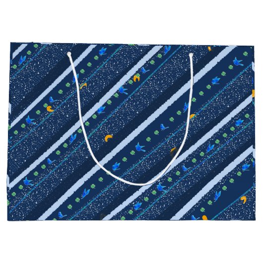 Hand getrokken Abstract Blauw wit lijnstreeppatroo Groot Cadeauzakje (Achterkant)