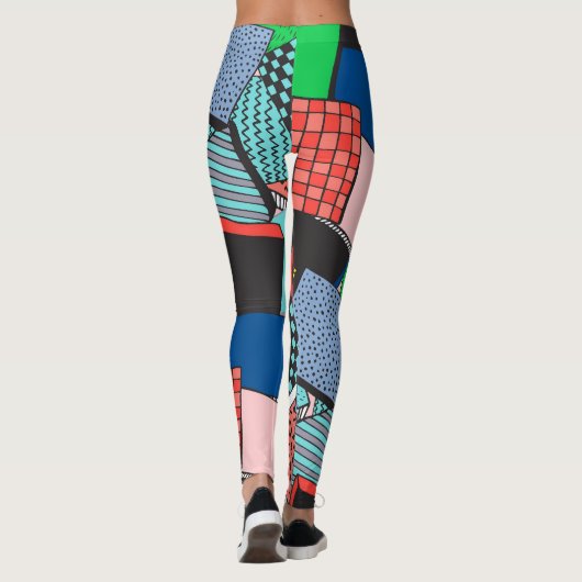 Hand getrokken Abstracte blokkentextuur Leggings (Achterkant)