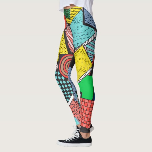 Hand getrokken Abstracte blokkentextuur Leggings (Links)