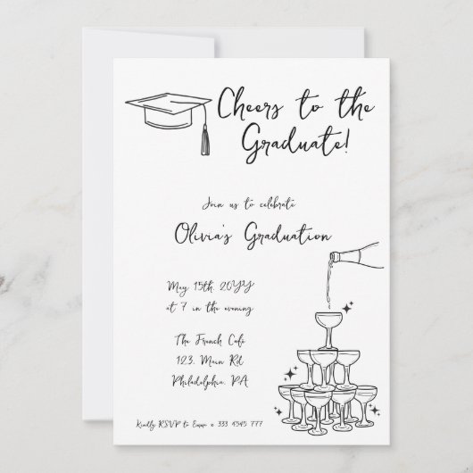 Hand getrokken Afstuderen Uitnodiging en bekendmak (Voorkant)