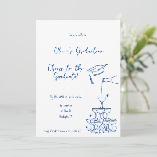 Hand getrokken Afstuderen Uitnodiging en bekendmak (Staand voorkant)