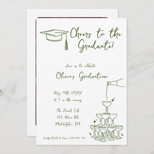 Hand getrokken Afstuderen Uitnodiging en bekendmak (Voorkant / Achterkant)