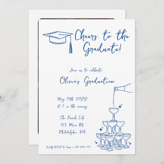 Hand getrokken Afstuderen Uitnodiging en bekendmak (Voorkant / Achterkant)