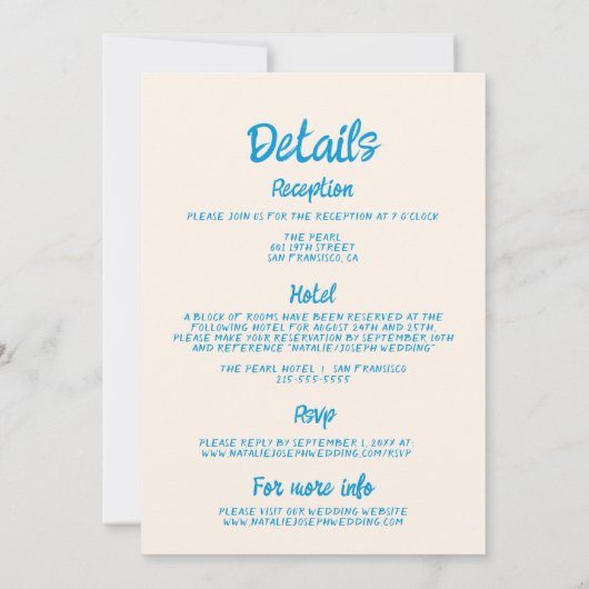 Hand getrokken allen in één blauwe champagnetoren  kaart (Achterkant)