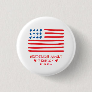 Hand getrokken Amerikaanse vlag - Familie reünie Ronde Button 3,2 Cm