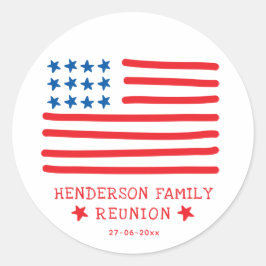 Hand getrokken Amerikaanse vlag - Familie reünie Ronde Sticker
