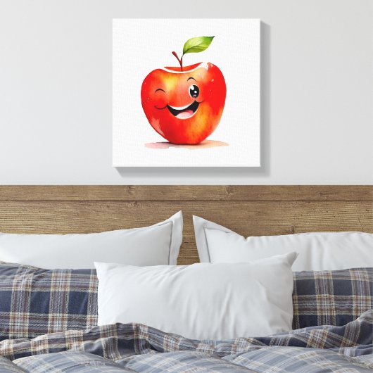 Hand-getrokken appel Emoji - Uitgerekte canvas Pri (Insitu (Slaapkamer))