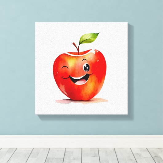 Hand-getrokken appel Emoji - Uitgerekte canvas Pri (Insitu (Houten vloer))