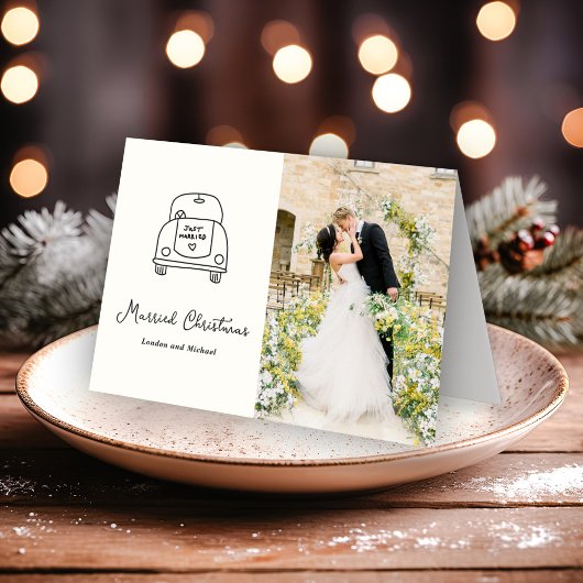 Hand getrokken auto Doodle Modern Pas getrouwd Chr Feestdagen Kaart