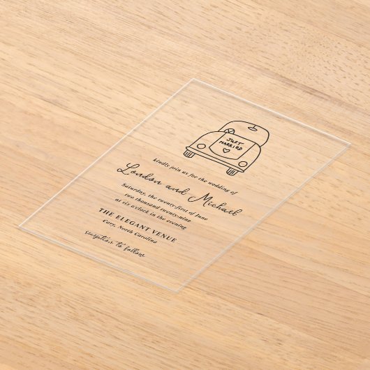 Hand getrokken auto Doodle Moderne bruiloft Acryl Uitnodigingen (Laagn)