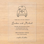 Hand getrokken auto Doodle Moderne bruiloft Acryl Uitnodigingen (Voorkant)