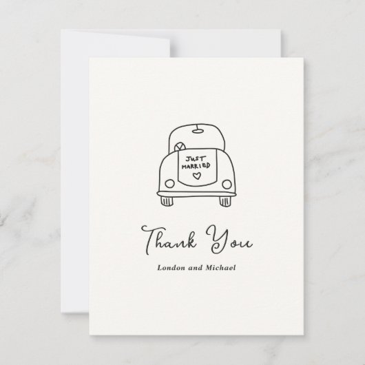 Hand getrokken auto Doodle Moderne bruiloft Bedankkaart (Voorkant)