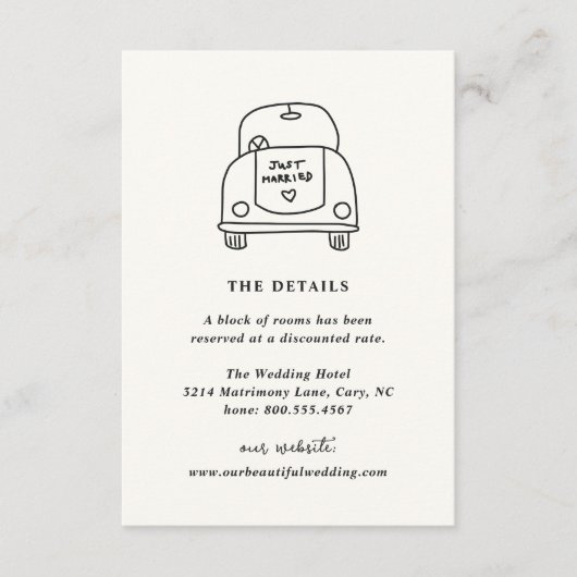 Hand getrokken auto Doodle Moderne bruiloft Informatiekaartje (Voorkant)