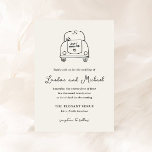 Hand getrokken auto Doodle Moderne bruiloft Kaart