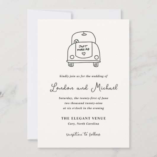 Hand getrokken auto Doodle Moderne bruiloft Kaart (Voorkant)