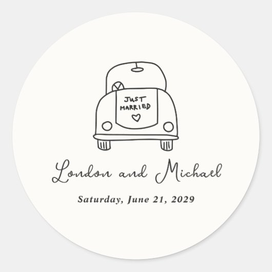 Hand getrokken auto Doodle Moderne bruiloft Ronde Sticker (Voorkant)