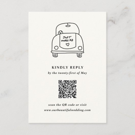Hand getrokken auto Doodle Moderne bruiloft RSVP Kaartje (Voorkant)