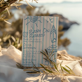 Hand getrokken Baby aan boord Surf Zomer Baby show Kaart