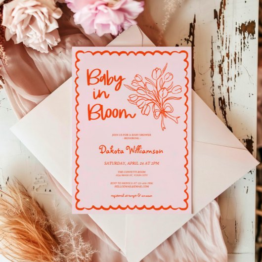 Hand getrokken Baby in Bloom Baby shower Kaart