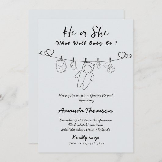 Hand Getrokken Baby Kleding Geslacht Onthullen Kaart (Voorkant / Achterkant)