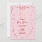 Hand getrokken Baby shower, boog baby meisje handg Kaart (Voorkant)