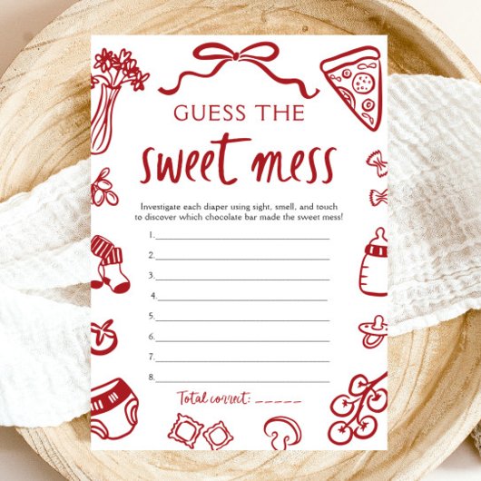 Hand getrokken Baby shower Guess het Sweet Mess sp Kaart