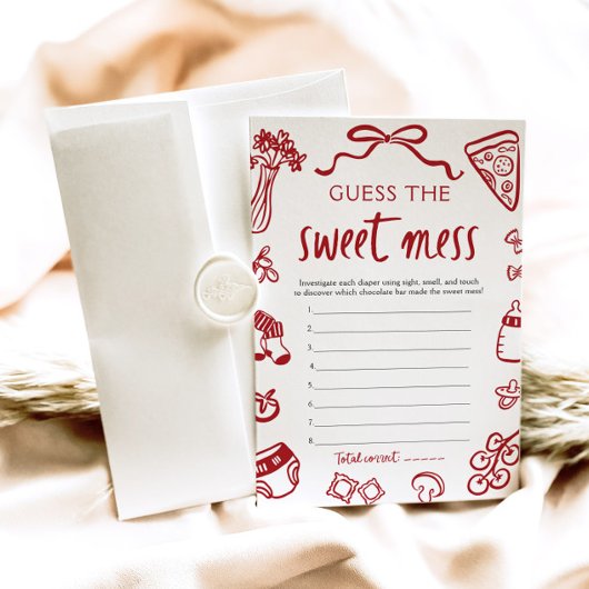 Hand getrokken Baby shower Guess het Sweet Mess sp Kaart