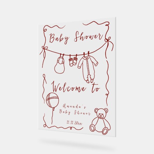 Hand getrokken Baby shower - Welkom baby shower Acryl Bord (Hoek)