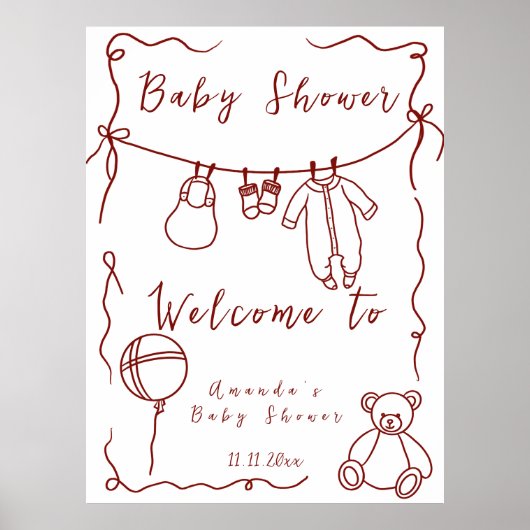 Hand getrokken Baby shower - Welkom baby shower Poster (Voorkant)