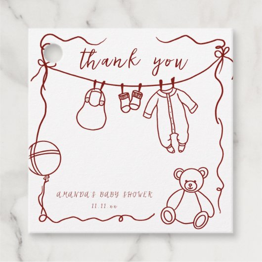 Hand getrokken babykleding baby shower dank u bedankjes labels (Voorkant)