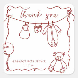Hand getrokken babykleding baby shower dank u vierkante sticker