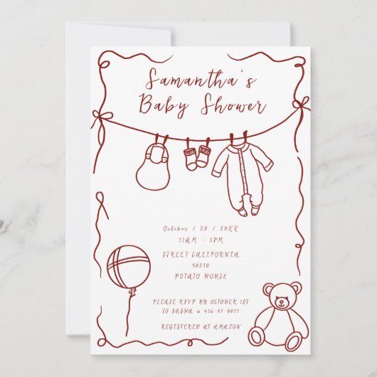 Hand getrokken babykleding Baby shower Kaart (Voorkant)