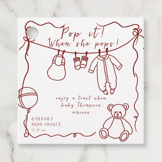 Hand getrokken babykleding baby shower Pop het Bedankjes Labels (Voorkant)