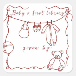 Hand getrokken babykleding - boekenborden vierkante sticker
