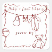 Hand getrokken babykleding - boekenborden vierkante sticker (Voorkant)