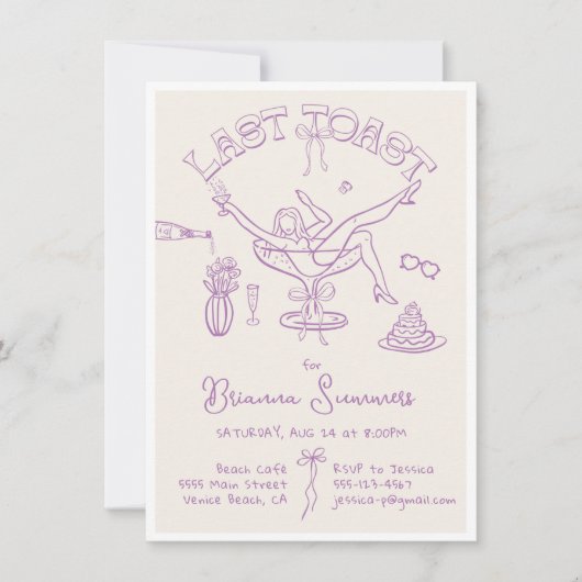 Hand getrokken Bachelorette Laatste Toast Party Kaart (Voorkant)