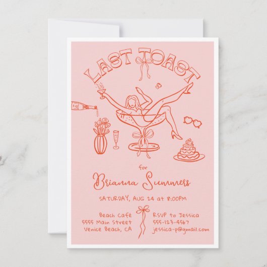 Hand getrokken Bachelorette Laatste Toast Party Kaart (Voorkant)