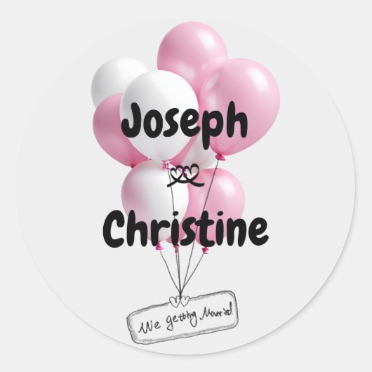 Hand-getrokken ballon bruiloft ronde sticker (Voorkant)