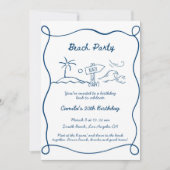 Hand getrokken Beach Party Uitnodiging Doodle Scri (Voorkant)