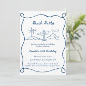 Hand getrokken Beach Party Uitnodiging Doodle Scri (Staand voorkant)