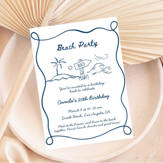 Hand getrokken Beach Party Uitnodiging Doodle Scri