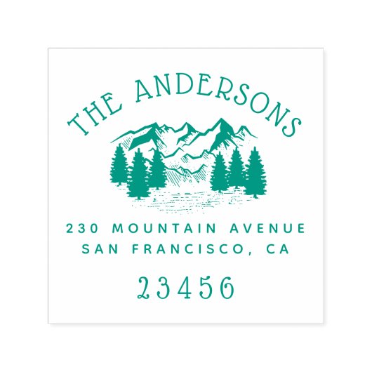 Hand getrokken bergen & dennenbomen retouradres  zelfinktende stempel (Design)