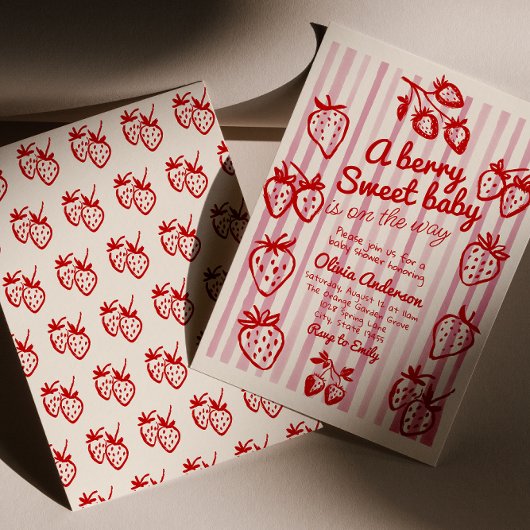 Hand getrokken bessen Aardbei Diy Girl Baby shower Kaart